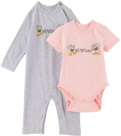 Shop Off-white Baby Pink & Gray College Two-piece Set In Pink Melange Grey