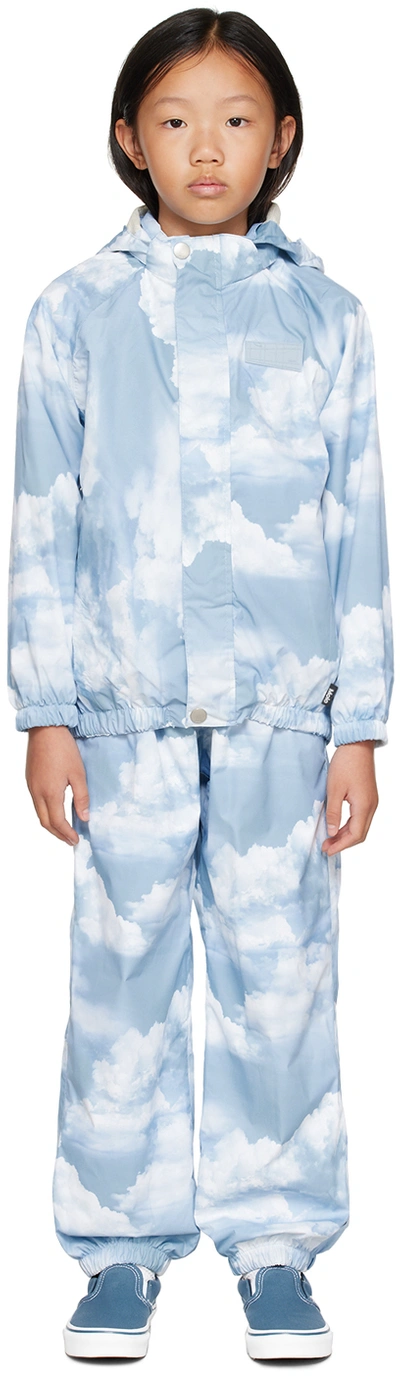 Shop Molo Kids Blue Whalley Rain Jacket & Pants Set In 6535 Cloudy Day