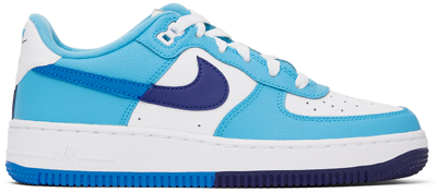 Kids White & Blue Air Force 1 Lv8 2 Big Kids Sneakers In White/light Photo  Blue/deep Royal Blue