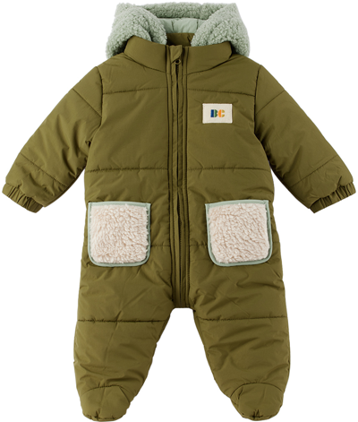 Shop Bobo Choses Baby Khaki Color Block Hooded Jumpsuit In 310 Green