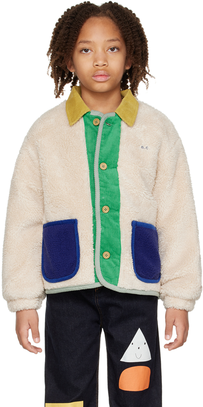 Shop Bobo Choses Kids Off-white Color Block Jacket In Cream Navy Green