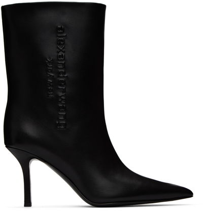Alexander Wang Delphine Logo-embossed Silicone-trimmed Leather Ankle Boots In 001 Black
