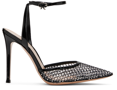 Shop Gianvito Rossi Black Crystal-cut Heels In Black+trasp+black