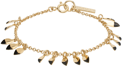 Shop Isabel Marant Gold & Black Shiny Leaf Bracelet In 01bk Black