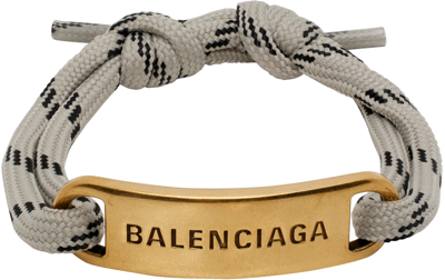 Shop Balenciaga Gray & Gold Plate Bracelet In 7037 Beige/black/ant