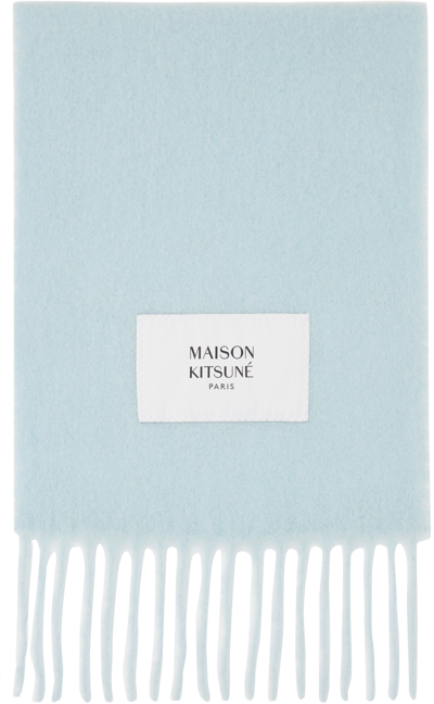 Shop Maison Kitsuné Blue Patch Scarf In Grey Dawn