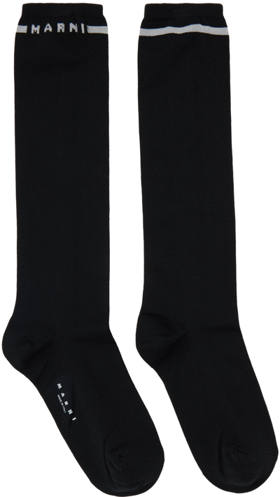 Shop Marni Black Compact Logo Socks In 00y56 Maize