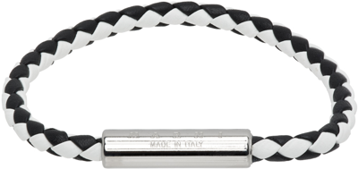 Shop Marni Black & White Braided Leather Bracelet In Y9043 Black/white