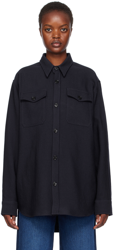 Shop Ami Alexandre Mattiussi Navy Chest Pocket Shirt In Night Blue.430