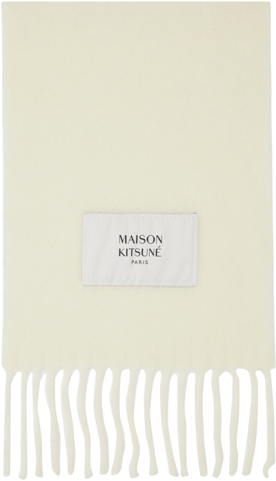Shop Maison Kitsuné Off-white Patch Scarf In P204 Milk