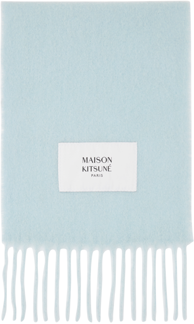 Shop Maison Kitsuné Blue Patch Scarf In P412 Grey Dawn