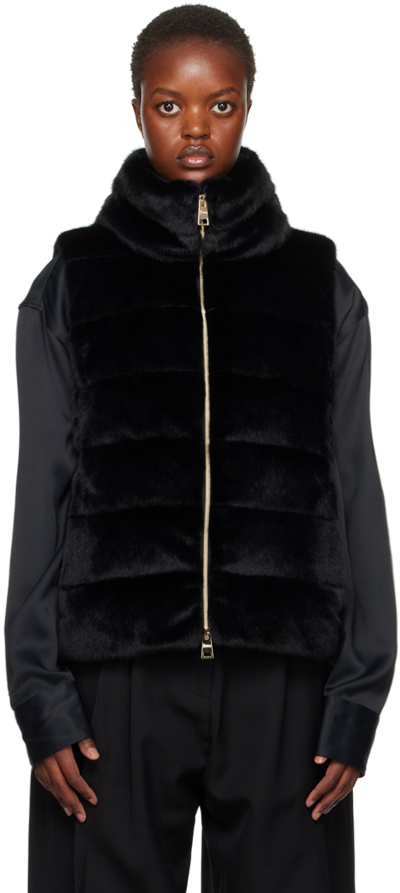 Shop Herno Black Quilted Faux-fur Down Vest In 9300 Nero
