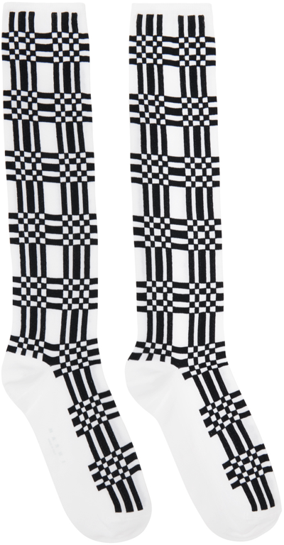 Marni Check-pattern Ankle Socks In Jqw03 Stone White