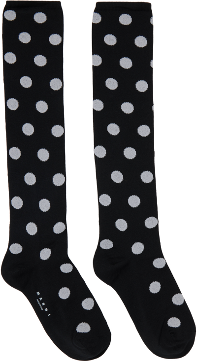 Shop Marni Black & White Polka Dots Socks In Don99 Black