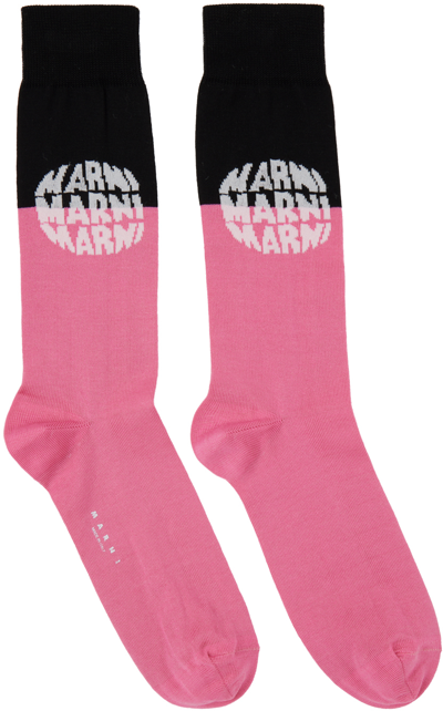 Shop Marni Pink & Black Logo Socks In Bic33 Camellia