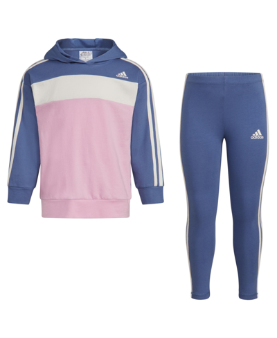 Shop Adidas Originals Toddler Girls Color Block French Terry Pullover And Leggings, 2 Piece Set In Crew Blue