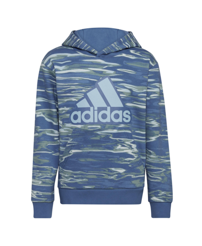 Shop Adidas Originals Big Boys Liquid Camo Long Sleeves Printed Hoodie In Crew Blue