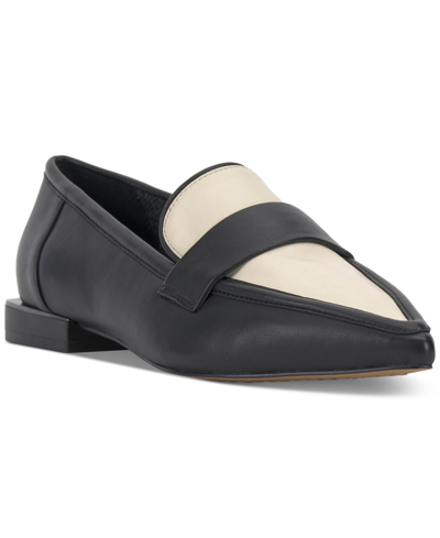 Shop Vince Camuto Women's Calentha Pointy Toe Tailored Loafers In Black Creamy Leather