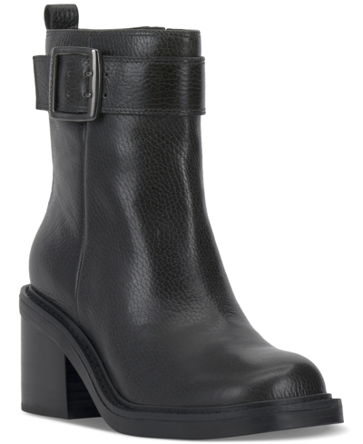 Shop Vince Camuto Women's Bembonie Buckle Block-heel Booties In Onyx Leather