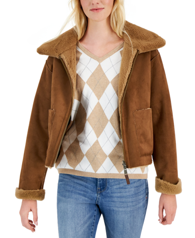 Traktat Utrolig bemærkede ikke Tommy Hilfiger Women's Faux-fur Wide-collar Cropped Jacket In Cognac |  ModeSens