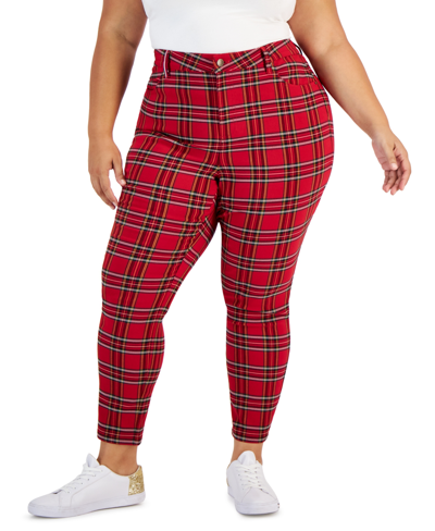 Shop Tommy Hilfiger Plus Size Millennium Plaid Skinny Ankle Pants In Red Multi