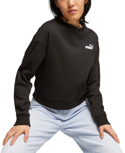 Shop Puma Women's Active Essential Relaxed-fit Logo Crewneck Sweatshirt In  Black