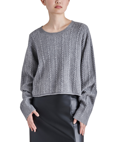 Shop Steve Madden Women's Aerin Cable-knit Crew Neck Sweater In Heather Grey