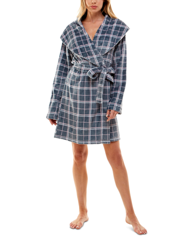 Shop Roudelain Women's Plaid Shawl-collar Wrap Robe In Helen Plaid Flintstone Heather