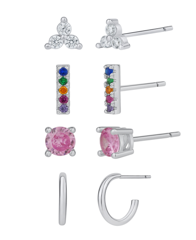 Shop And Now This Cubic Zirconia Glass Silver Plated Four Pair Earring Set