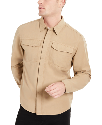 Shop Kenneth Cole Men's Double Patch Pocket Long-sleeve Sport Shirt In Light Brown
