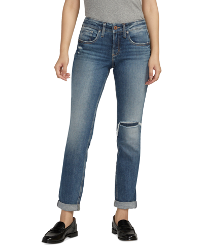 Shop Silver Jeans Co. Women's Boyfriend Mid-rise Slim-leg Jeans In Indigo
