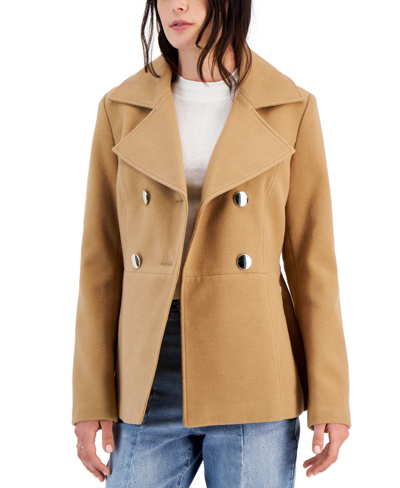 Shop Maralyn & Me Juniors' Double-breasted Long-sleeve Peacoat, Created For Macy's In Camel
