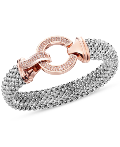 Shop Macy's Diamond Circle Mesh Bangle Bracelet (5/8 Ct. T.w.) In Sterling Silver  Rose Gold-plate