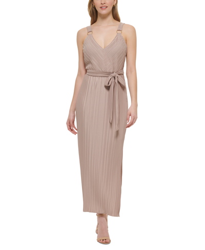 Pleated maxi dress in taupe cheap