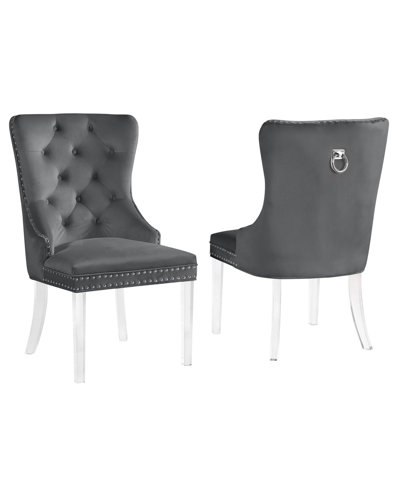 Shop Best Master Furniture Leah 40" Velvet Tufted With Acrylic Leg Dining Chairs, Set Of 2 In Gray