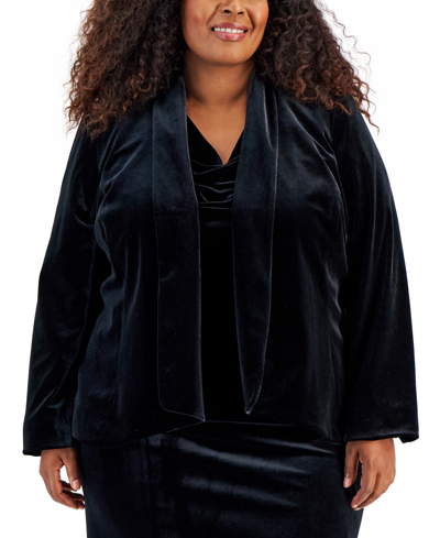 Shop Kasper Plus Size Velvet Shawl-collar Jacket In Black