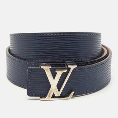 Pre-owned Louis Vuitton Blue Marine Epi Leather Lv Initials Belt