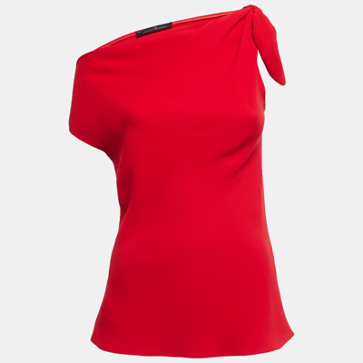 Pre-owned Ch Carolina Herrera Red Crepe Knotted Sleeve Detail Top Xs
