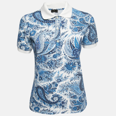Pre-owned Etro Blue Paisley Printed Cotton Pique Polo T-shirt S