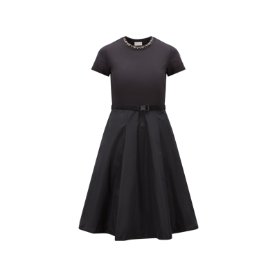 Shop Moncler Collection Fleece & Taffeta Dress Black