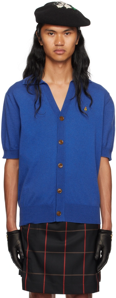 Shop Vivienne Westwood Blue Embroidered Cardigan In 233-y0010-k401