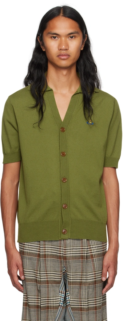 Shop Vivienne Westwood Khaki Embroidered Cardigan In 233-y0010-m410