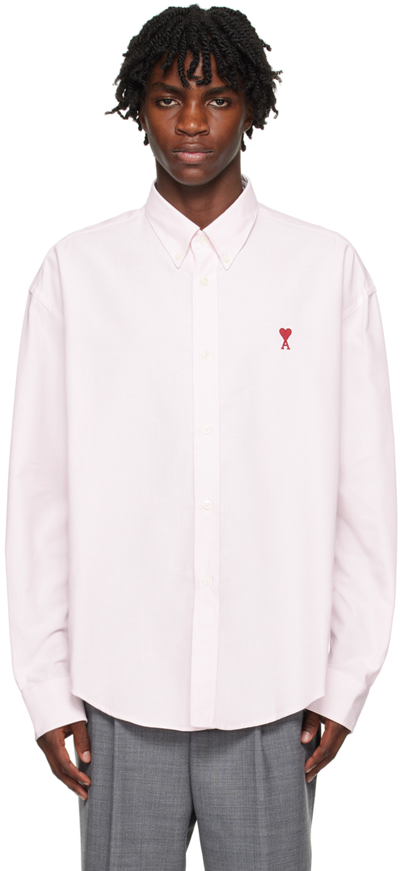 Shop Ami Alexandre Mattiussi White & Pink Ami De Cœur Shirt In Pow Pink/nat Wht/664