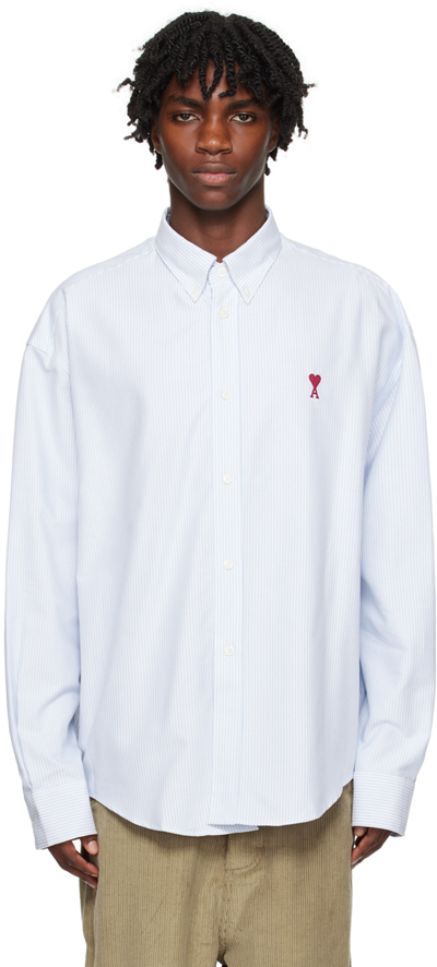 Shop Ami Alexandre Mattiussi White & Blue Ami De Cœur Shirt In Skyblue/natwhite/475