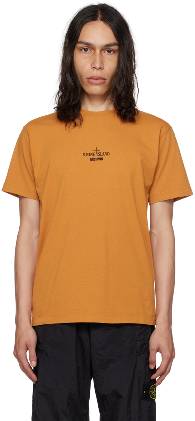 Shop Stone Island Orange Printed T-shirt In V0013 - Rust