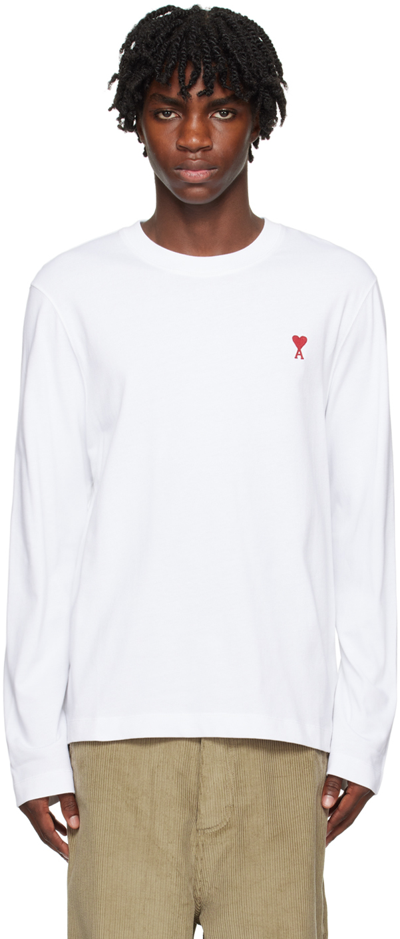 Shop Ami Alexandre Mattiussi White Ami De Cœur Long Sleeve T-shirt In White/100