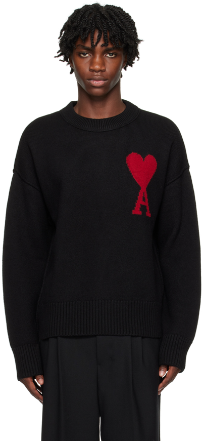 Shop Ami Alexandre Mattiussi Black Ami De Cœur Sweater In Black/red/009