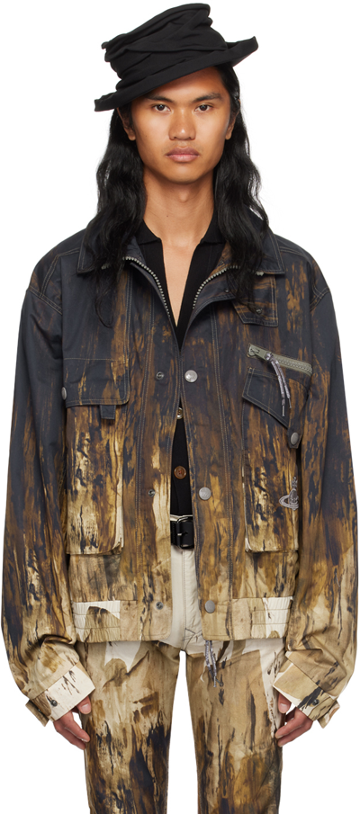 Shop Vivienne Westwood Brown & Black Memphis Bomber Jacket In 233-w00mh-d406m5