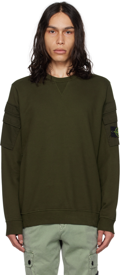 Shop Stone Island Khaki Crewneck Sweatshirt In V0058 Olive