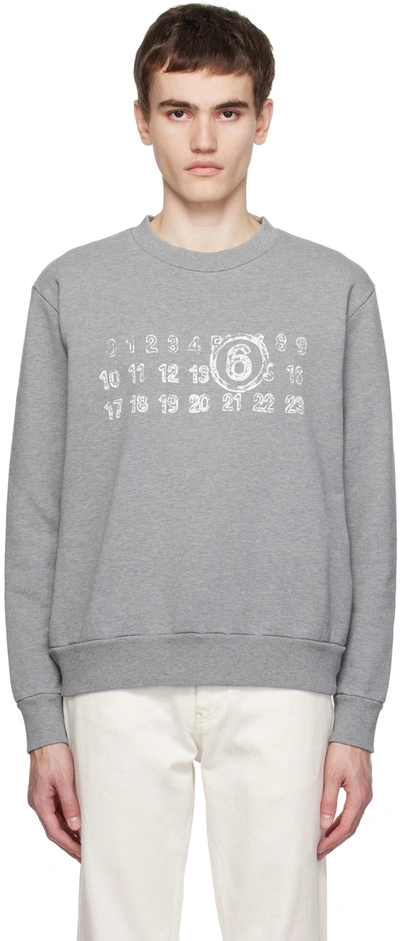 Shop Mm6 Maison Margiela Gray Printed Sweatshirt In 853m Grey Melange